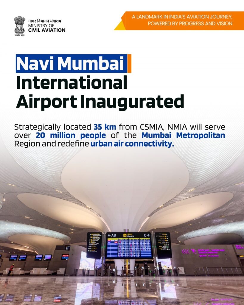 Alt Text: “Aerial view of Navi Mumbai International Airport during inauguration ceremony 2025